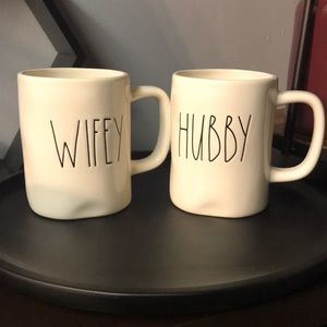Rae Dunn White Hubby and Wifey Mug Set